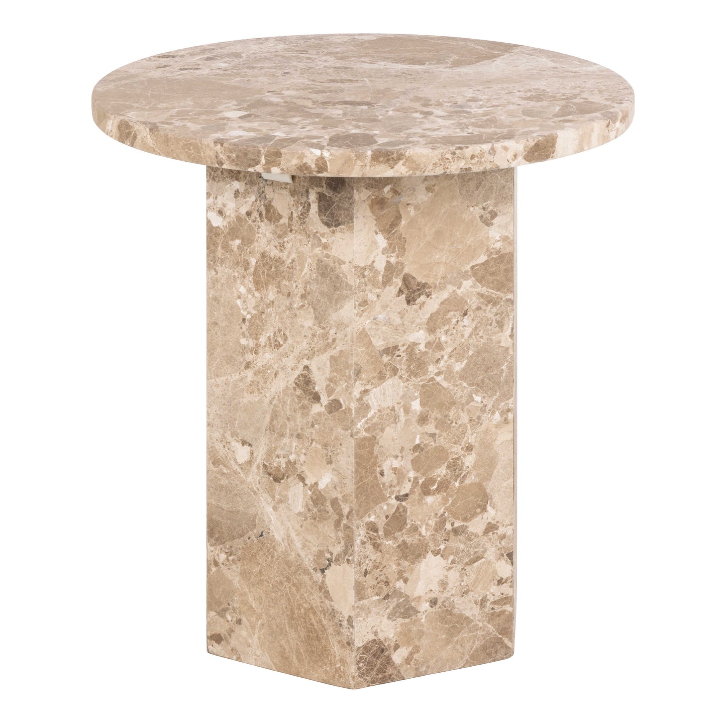 Bremen Brown Marble Round Side Table Hexagon Base