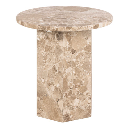 Bremen Brown Marble Round Side Table Hexagon Base