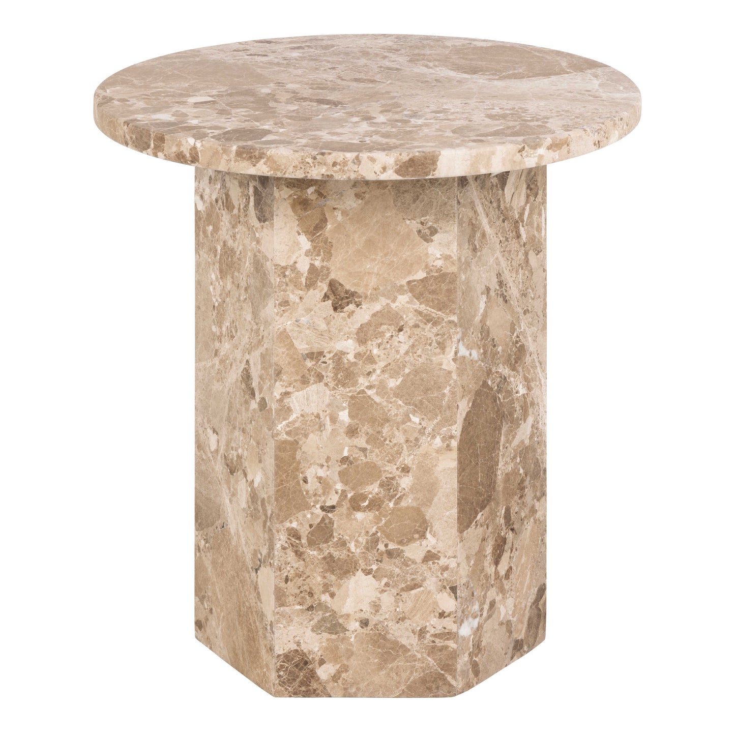 Bremen Brown Marble Round Side Table Hexagon Base