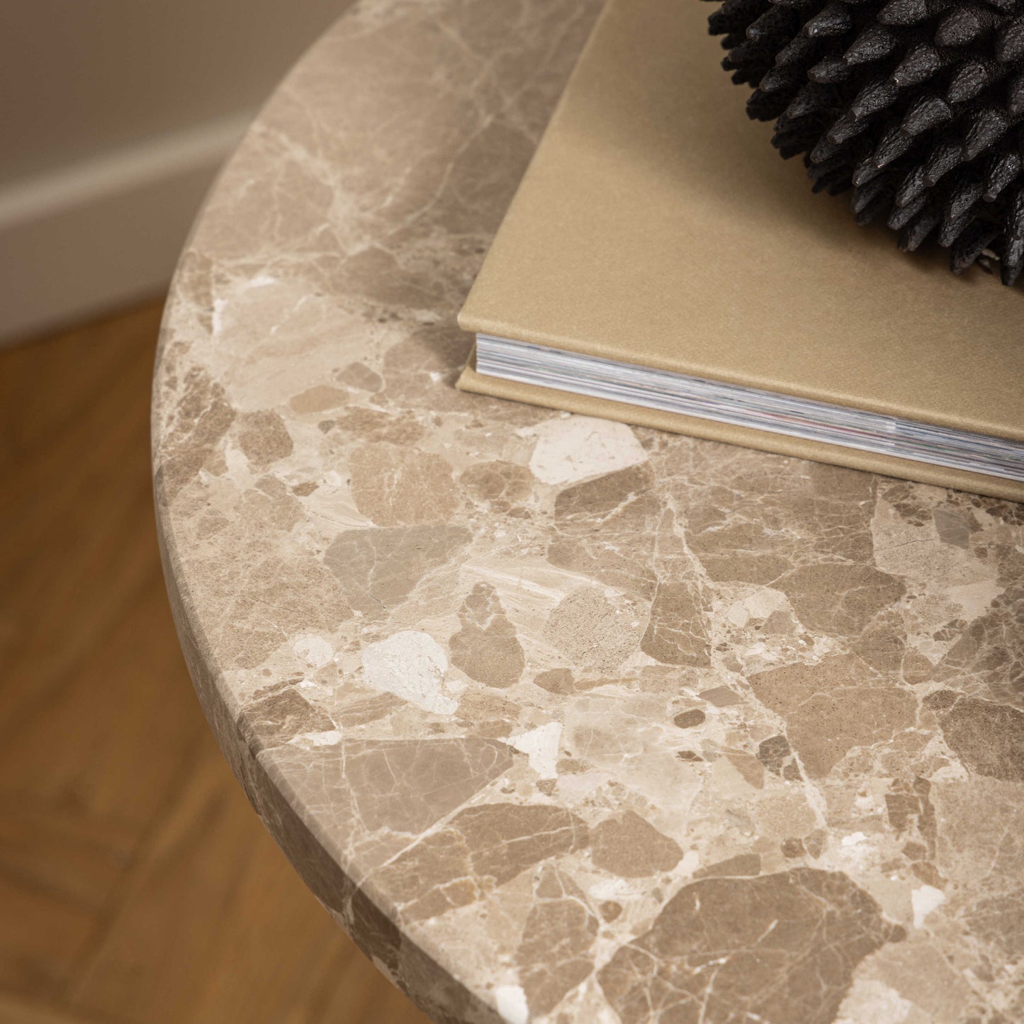 Bremen Brown Marble Round Side Table Hexagon Base