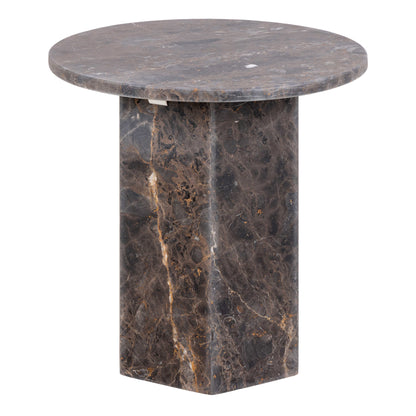 Bremen Dark Brown Marble Round Side Table Hexagon Base