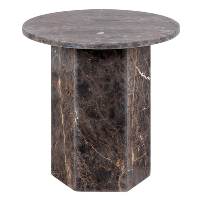 Bremen Dark Brown Marble Round Side Table Hexagon Base