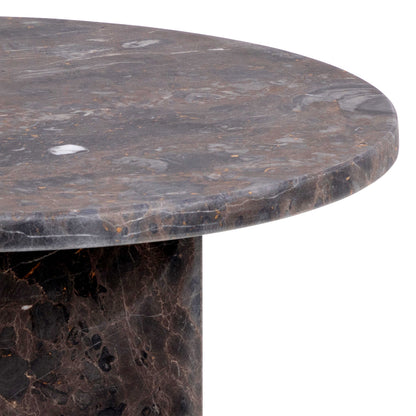 Bremen Dark Brown Marble Round Side Table Hexagon Base