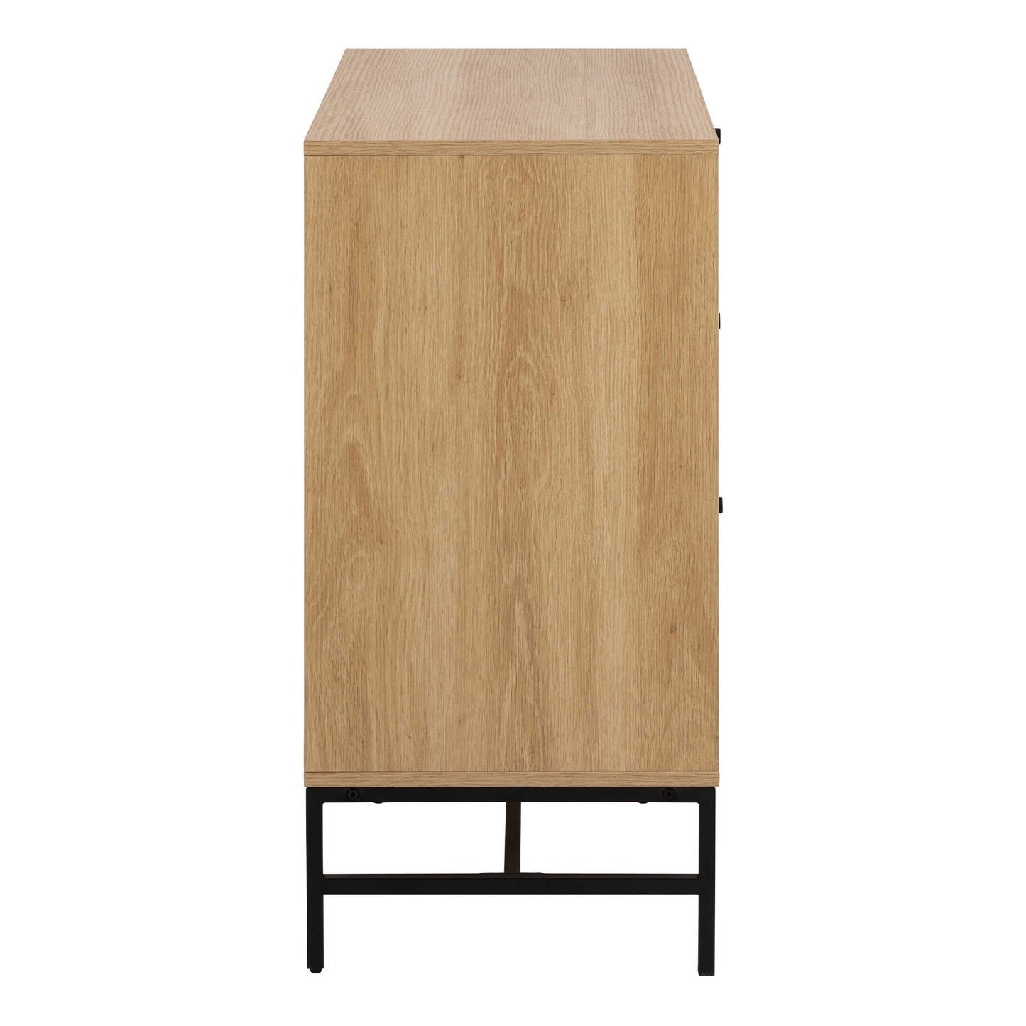 Bjork Natural Oak Wood and Black Panelled Wide Chest of 3 Drawers