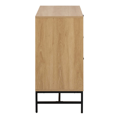Bjork Natural Oak Wood and Black Panelled Wide Chest of 3 Drawers