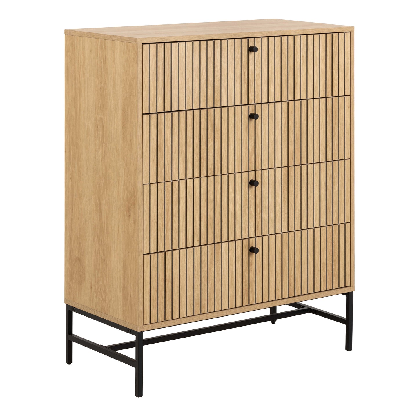 Bjork Natural Oak Wood and Black Panelled Chest of 4 Drawers