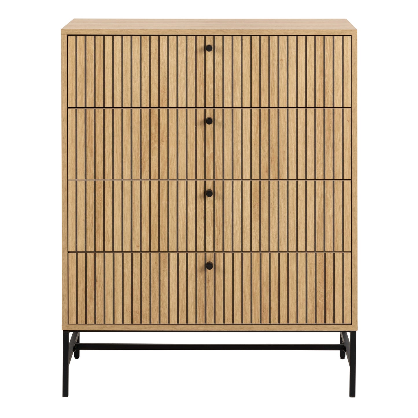 Bjork Natural Oak Wood and Black Panelled Chest of 4 Drawers
