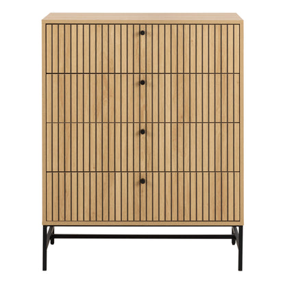 Bjork Natural Oak Wood and Black Panelled Chest of 4 Drawers