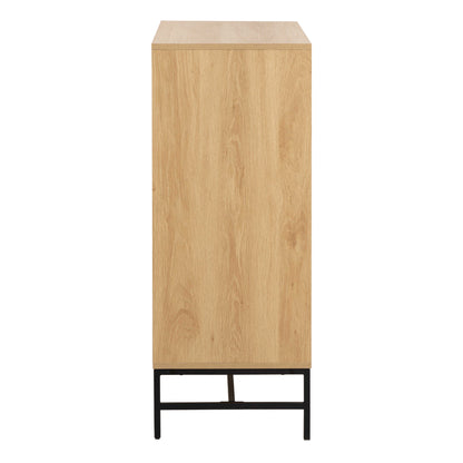 Bjork Natural Oak Wood and Black Panelled Chest of 4 Drawers