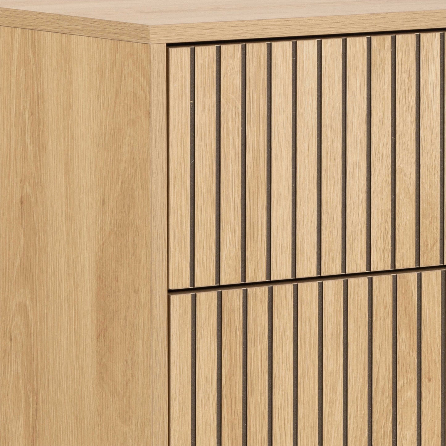 Bjork Natural Oak Wood and Black Panelled Chest of 4 Drawers