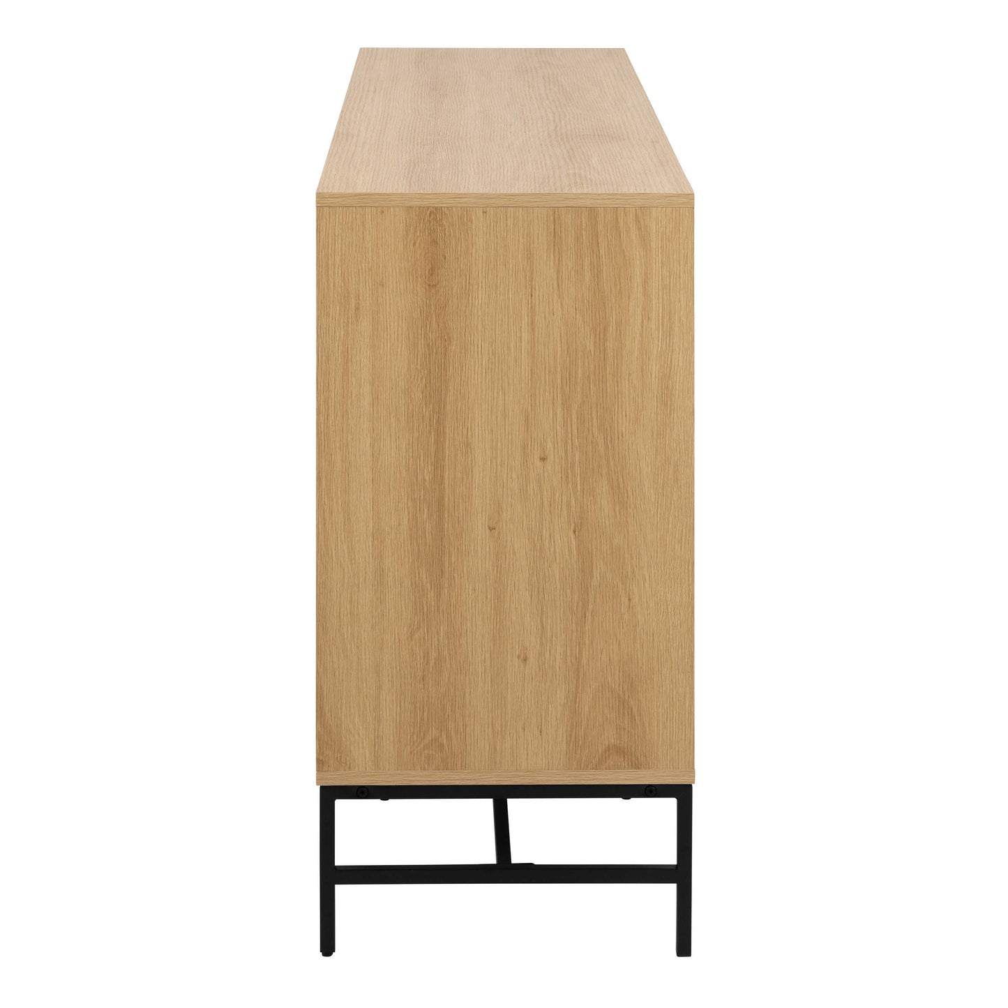 Bjork Natural Oak Wood and Black Panelled Wide Chest of 6 Drawers