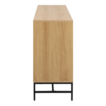 Bjork Natural Oak Wood and Black Panelled Wide Chest of 6 Drawers