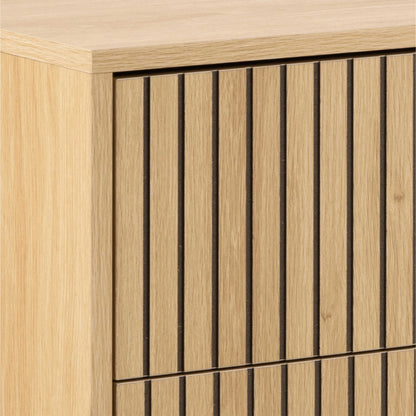 Bjork Natural Oak Wood and Black Panelled Wide Chest of 6 Drawers