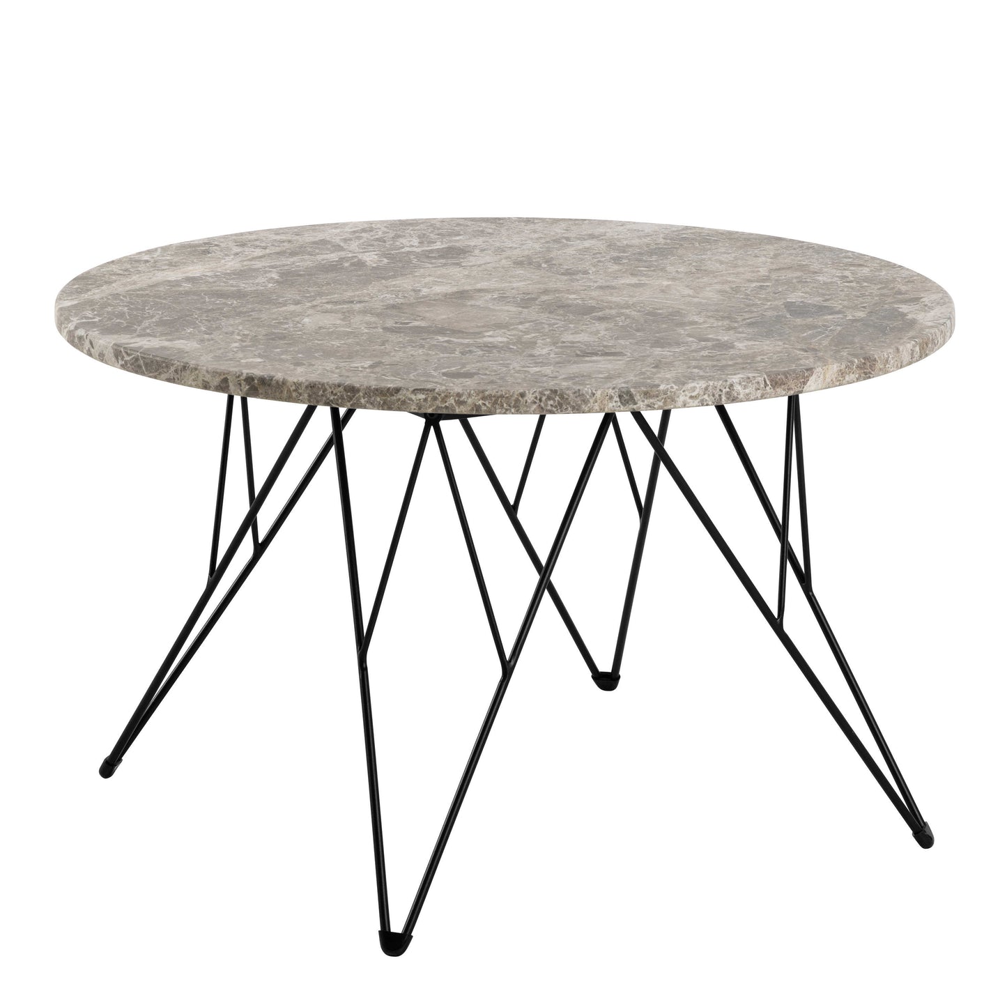 Toulouse Round Grey Marble Effect Coffee Table Black Steel Base