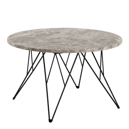 Toulouse Round Grey Marble Effect Coffee Table Black Steel Base