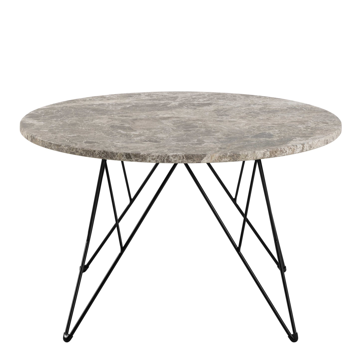 Toulouse Round Grey Marble Effect Coffee Table Black Steel Base
