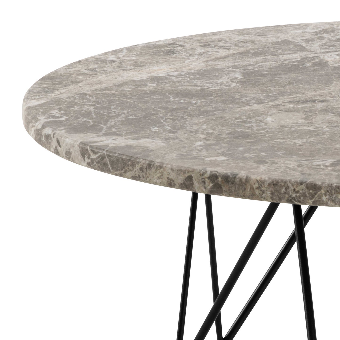 Toulouse Round Grey Marble Effect Coffee Table Black Steel Base