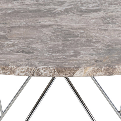 Alba Round Coffee Table Grey Brown Marble Top Metal Legs
