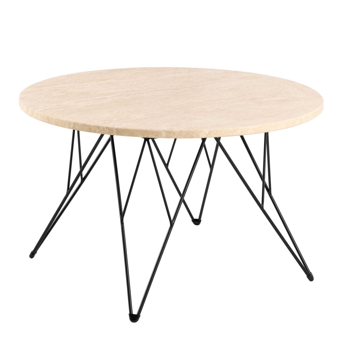 Toulouse Round Beige Marble Effect Coffee Table Black Steel Base