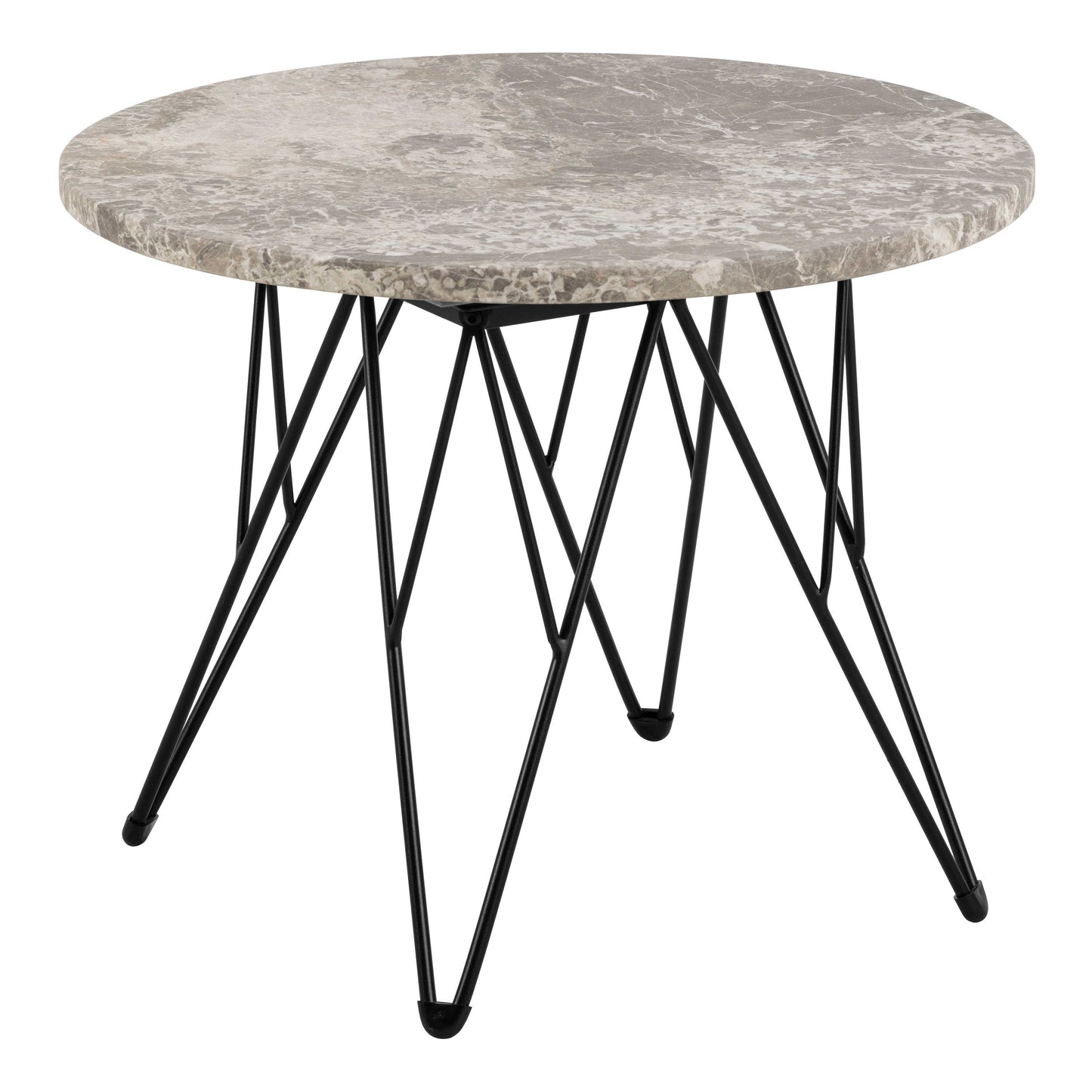 Toulouse Grey Marble Effect Side Table Black Steel Base