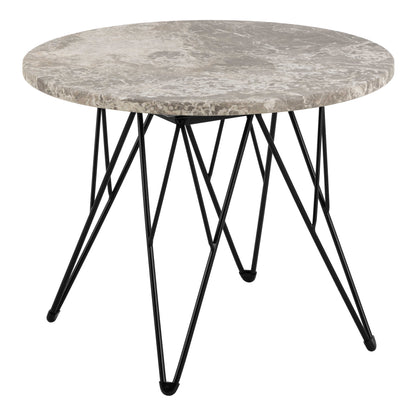 Toulouse Grey Marble Effect Side Table Black Steel Base