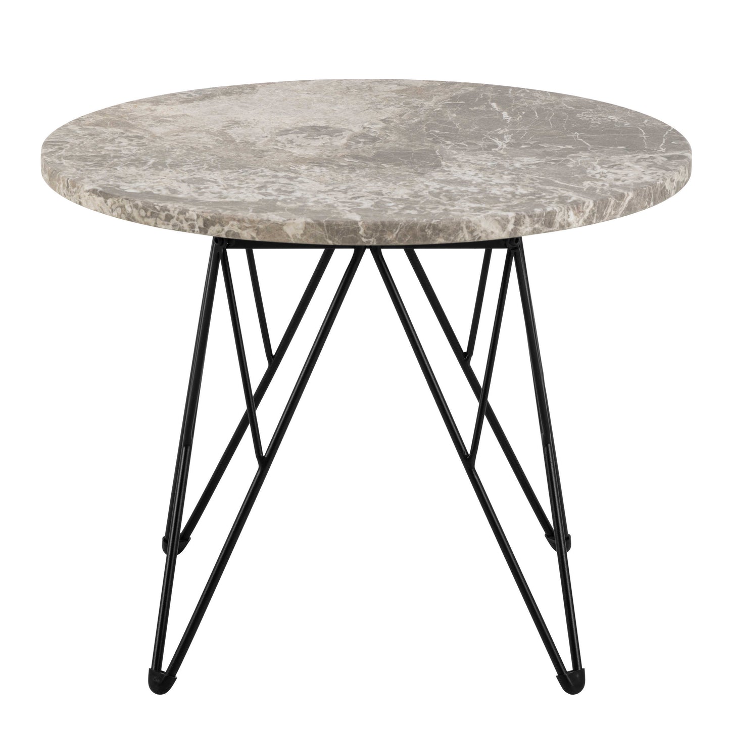 Toulouse Grey Marble Effect Side Table Black Steel Base