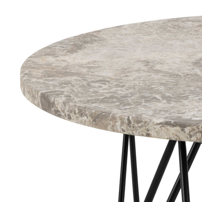Toulouse Grey Marble Effect Side Table Black Steel Base
