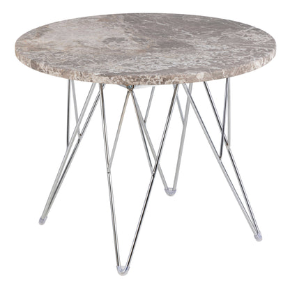 Alba Round Side Table Grey Brown Marble Top Metal Legs