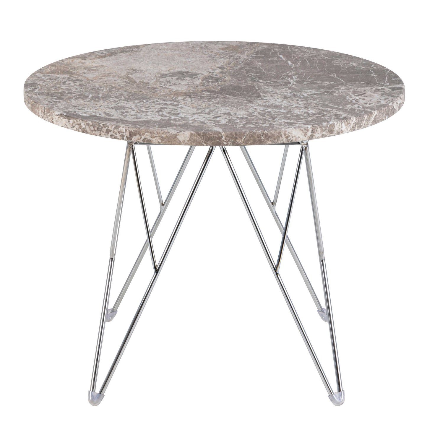Alba Round Side Table Grey Brown Marble Top Metal Legs