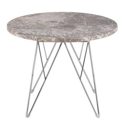 Alba Round Side Table Grey Brown Marble Top Metal Legs