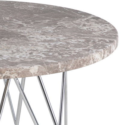Alba Round Side Table Grey Brown Marble Top Metal Legs