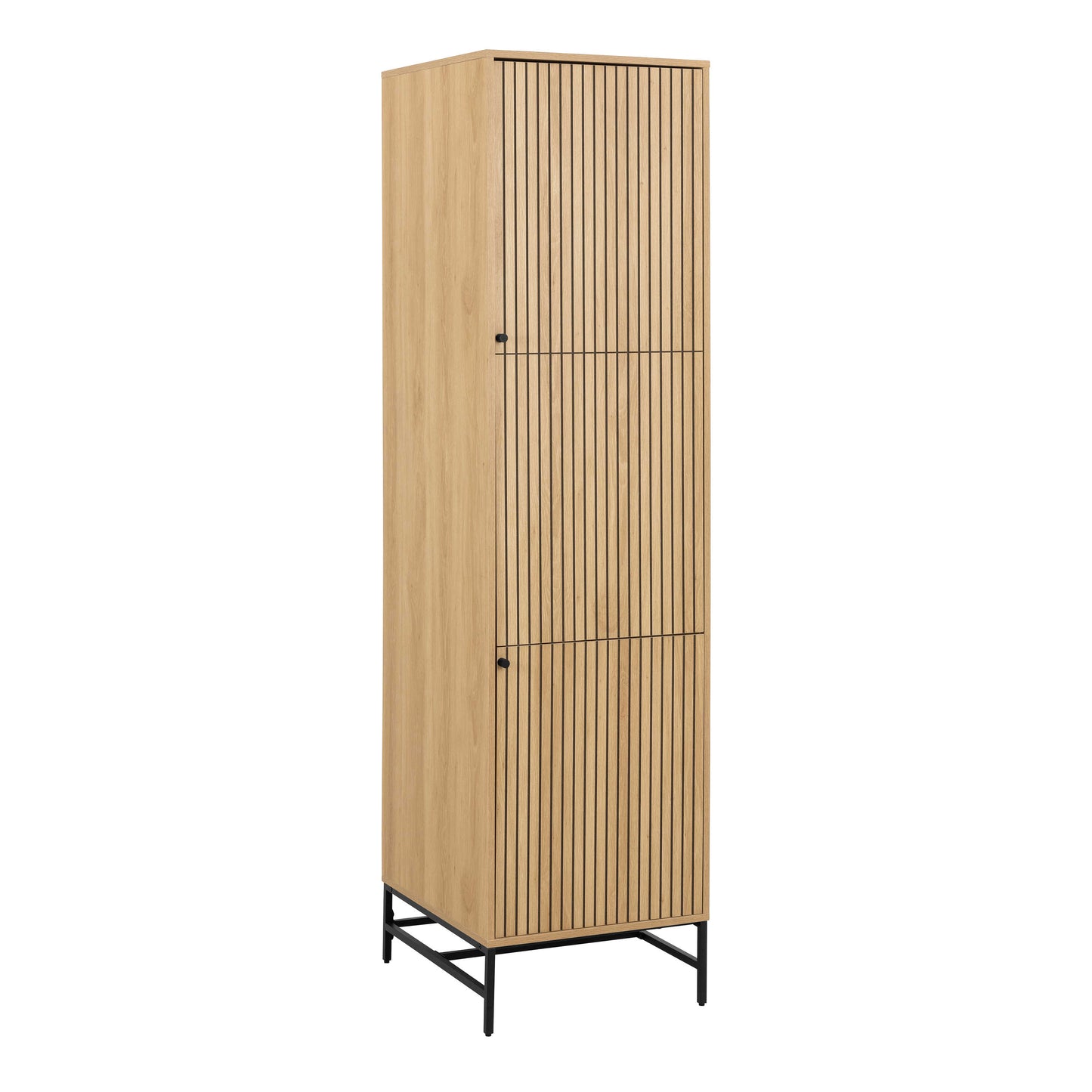 Bjork Natural Oak Wood and Black Panelled Wardrobe 2 Doors
