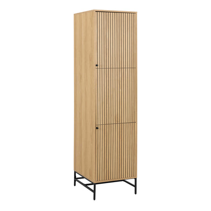 Bjork Natural Oak Wood and Black Panelled Wardrobe 2 Doors