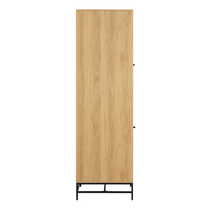Bjork Natural Oak Wood and Black Panelled Wardrobe 2 Doors