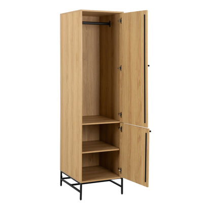 Bjork Natural Oak Wood and Black Panelled Wardrobe 2 Doors