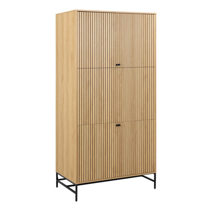 Bjork Natural Oak Wood and Black Panelled Wardrobe 4 Doors