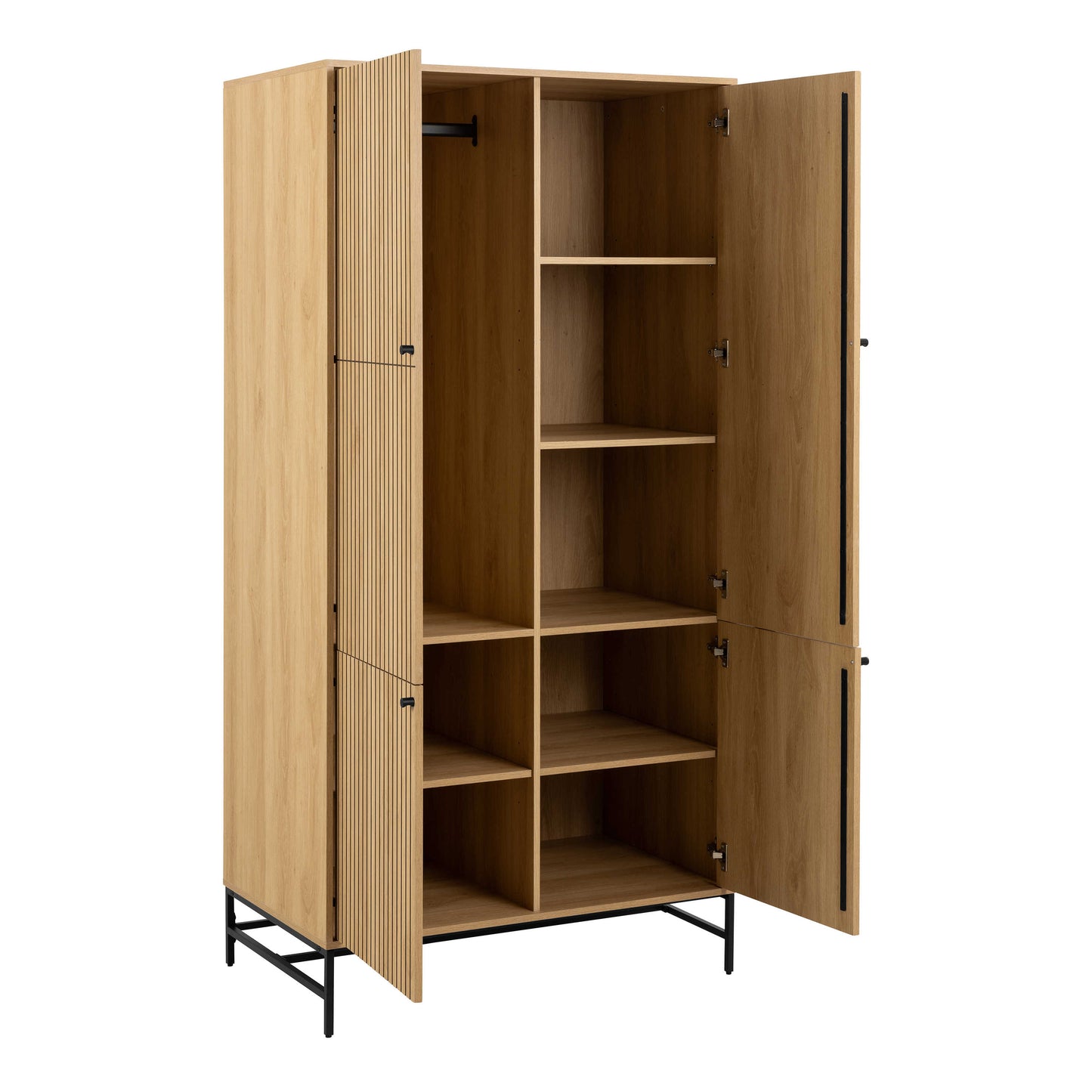 Bjork Natural Oak Wood and Black Panelled Wardrobe 4 Doors