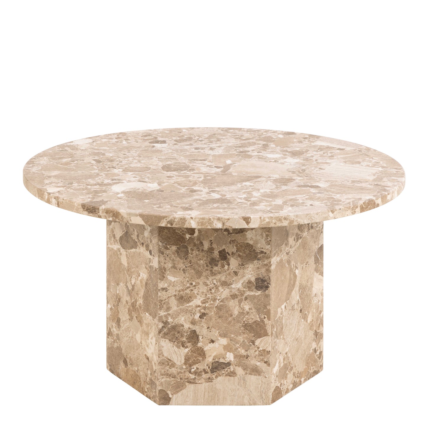 Bremen Brown Marble Round Coffee Table Hexagon Base