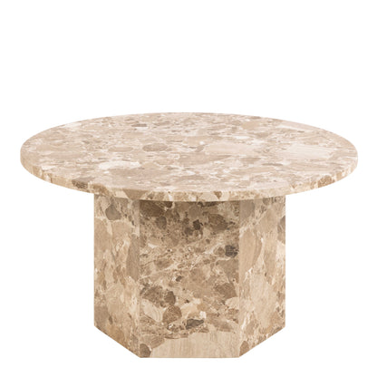 Bremen Brown Marble Round Coffee Table Hexagon Base