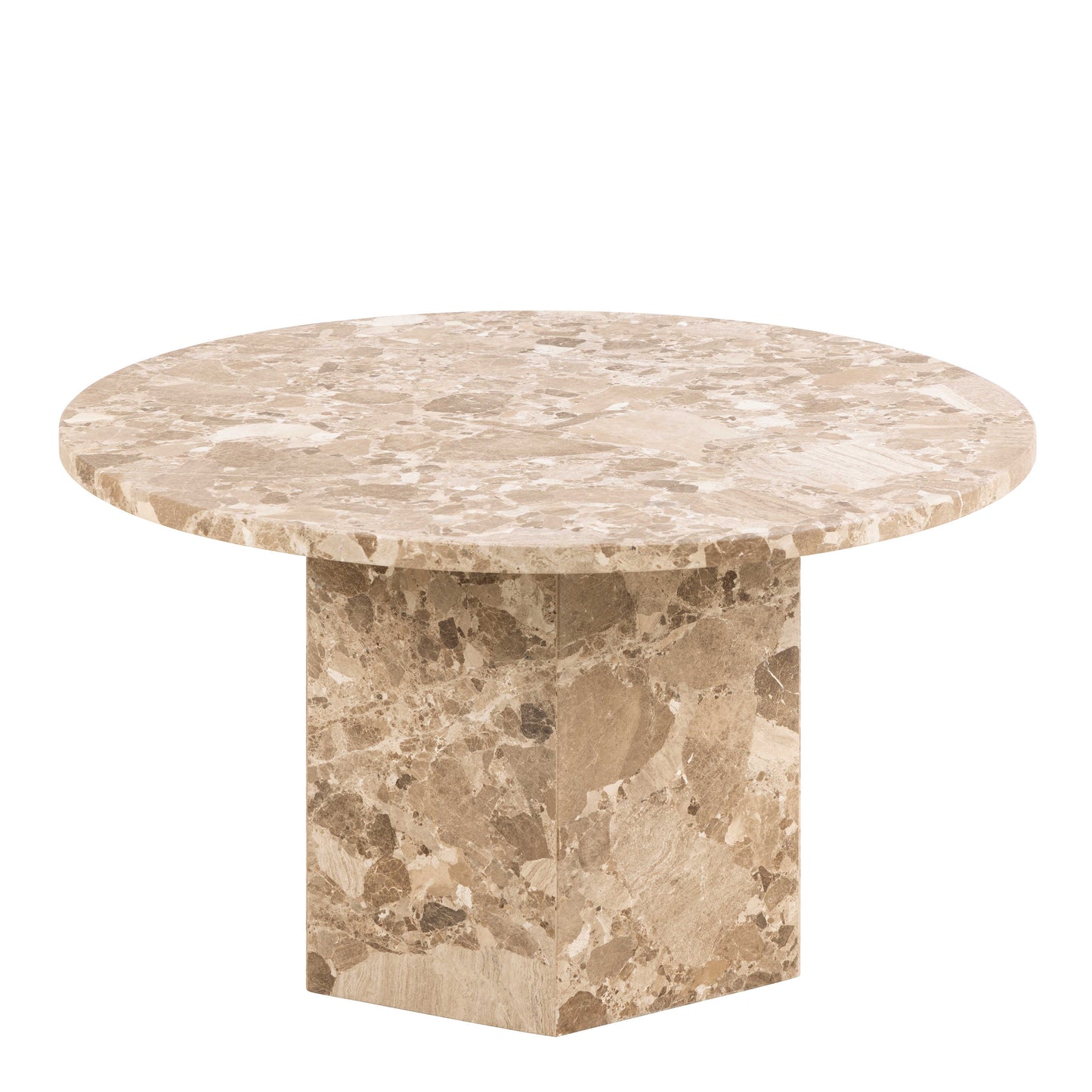 Bremen Brown Marble Round Coffee Table Hexagon Base