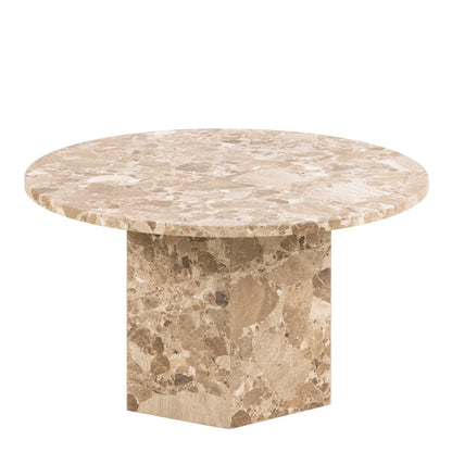Bremen Brown Marble Round Coffee Table Hexagon Base