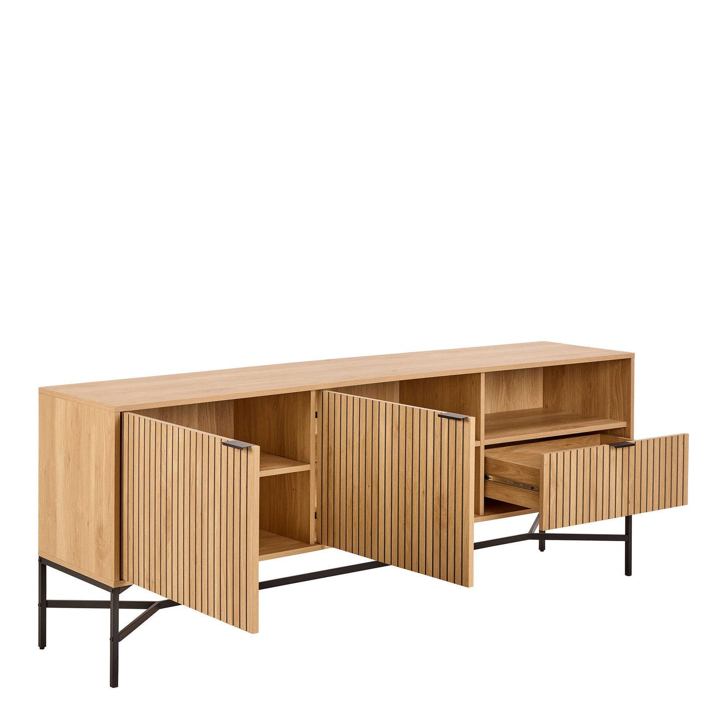 Brisbane Slatted Wild Natural Oak Sideboard 2 Doors 2 Shelves