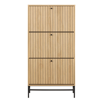 Bjork Natural Oak Wood and Black Panelled Shoe Cabinet 3 Doors