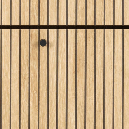 Bjork Natural Oak Wood and Black Panelled Shoe Cabinet 3 Doors