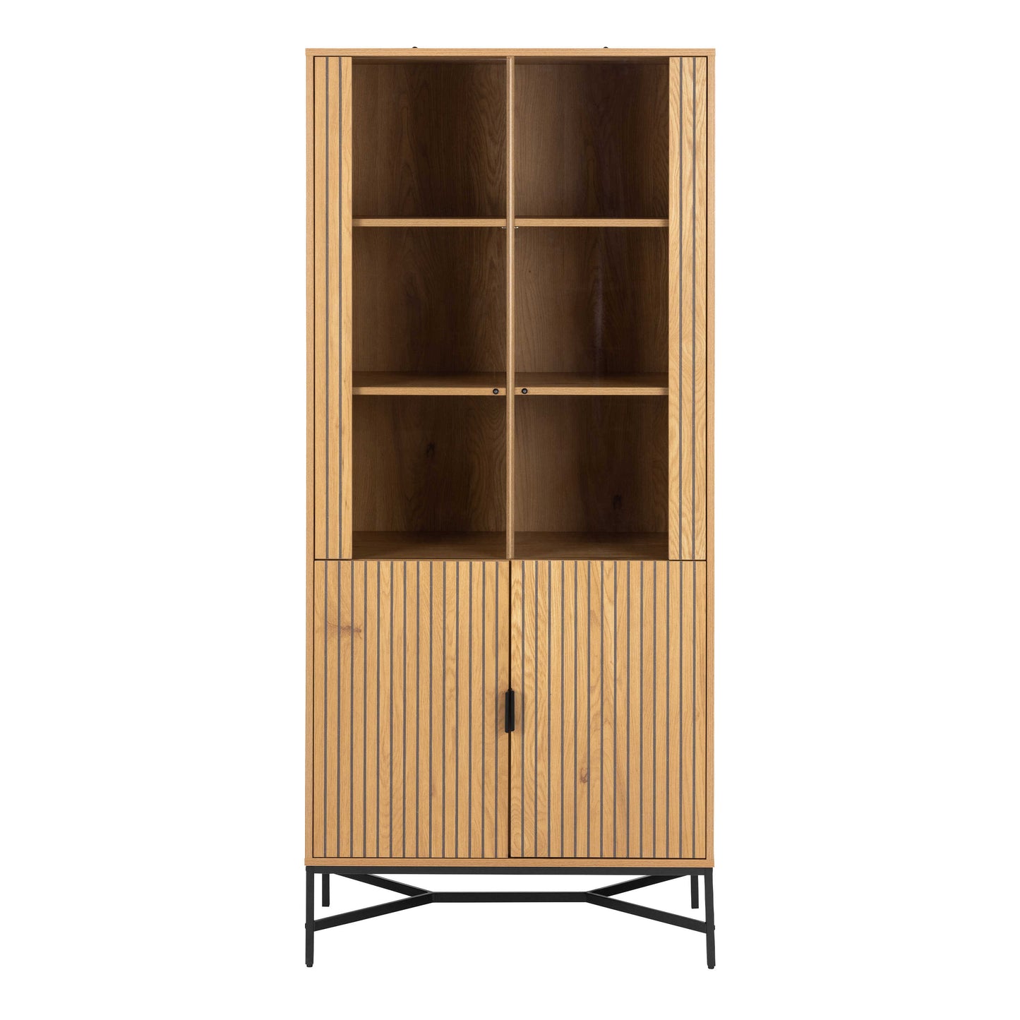 Brisbane Slatted Wild Natural Oak Display Cabinet 4 doors 6 Shelves