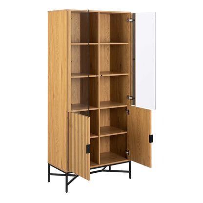 Brisbane Slatted Wild Natural Oak Display Cabinet 4 doors 6 Shelves