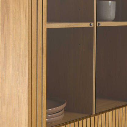 Brisbane Slatted Wild Natural Oak Display Cabinet 4 doors 6 Shelves