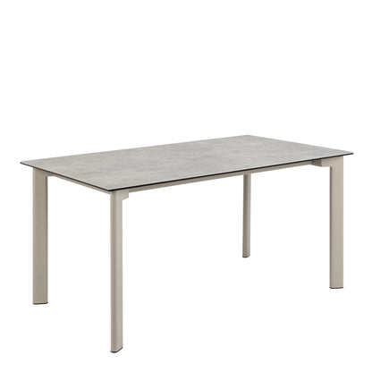 Cardiff Grey Ceramic Dining Table 160cm with 4 Beige Boucle Swivel Chairs