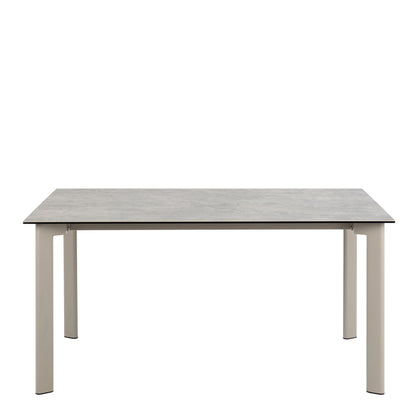 Cardiff Grey Ceramic Dining Table 160cm with 4 Beige Boucle Swivel Chairs