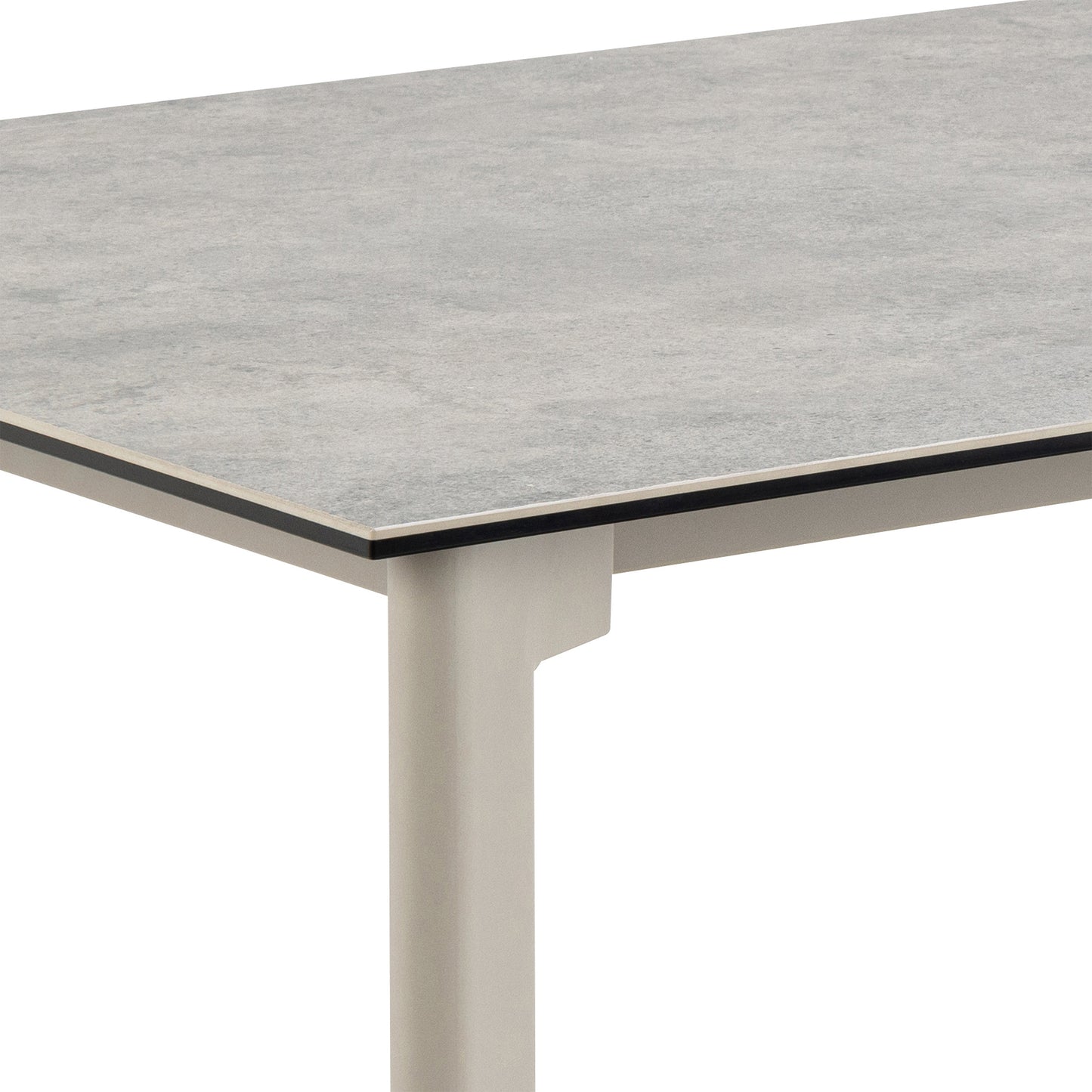 Cardiff Grey Ceramic Dining Table 160cm with 4 Beige Boucle Swivel Chairs